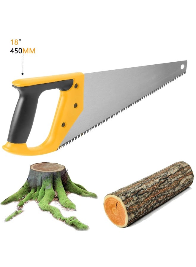 450mm Heavy Duty Hand Saw – 65mn Carbon Steel Blade – Non-Slip Wood & Tree Cutting Saw - Image 1
